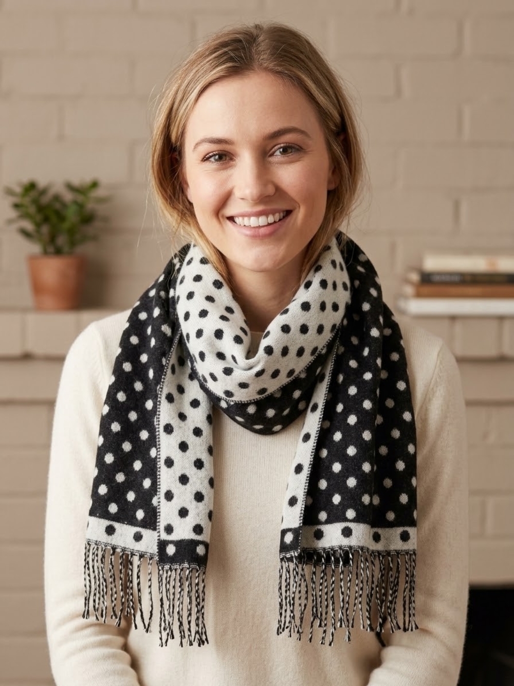 Polka Dot Reversible Scarf - Black & White